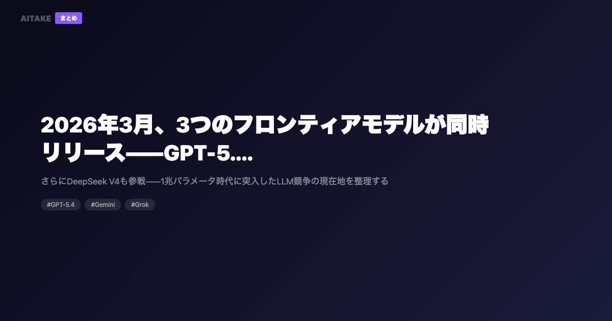2026年3月、3つのフロンティアモデルが同時リリース——GPT-5.4・Gemini 3.1・Grok 4.20を徹底比較