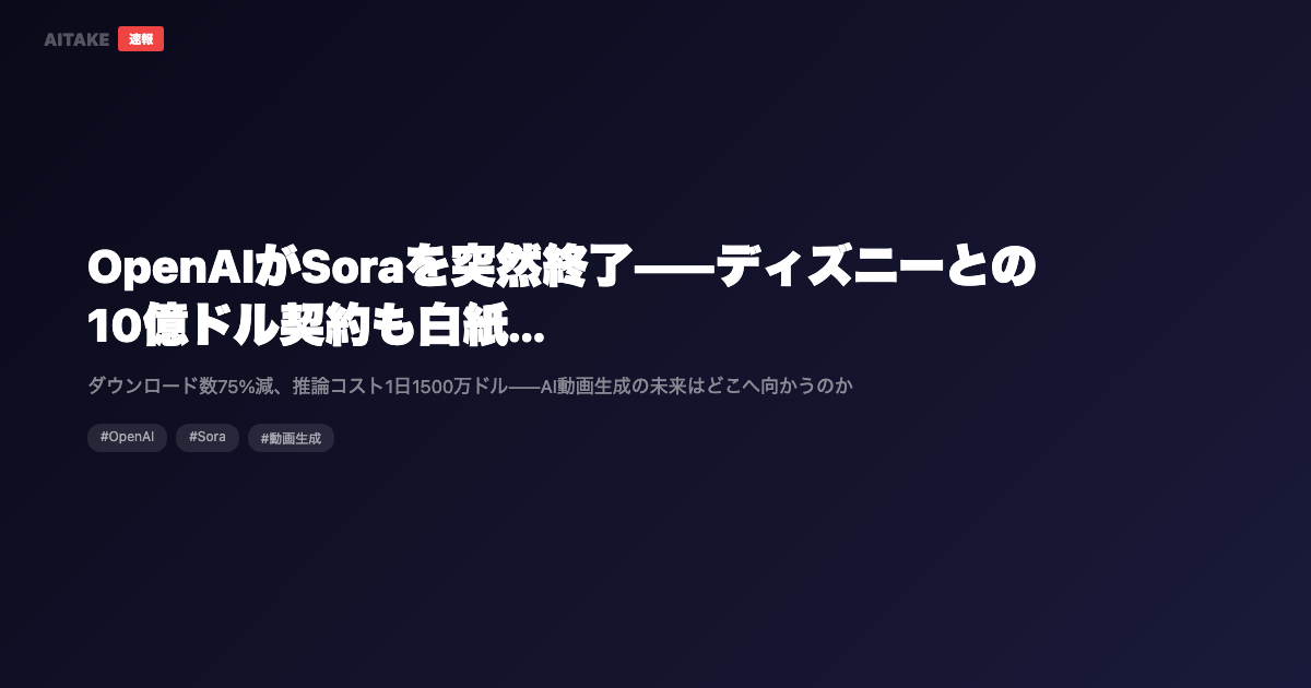 OpenAIがSoraを突然終了——ディズニーとの10億ドル契約も白紙に