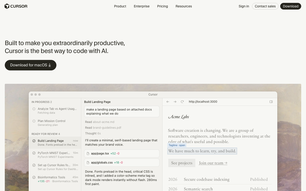 Cursorの公式サイト トップページ
