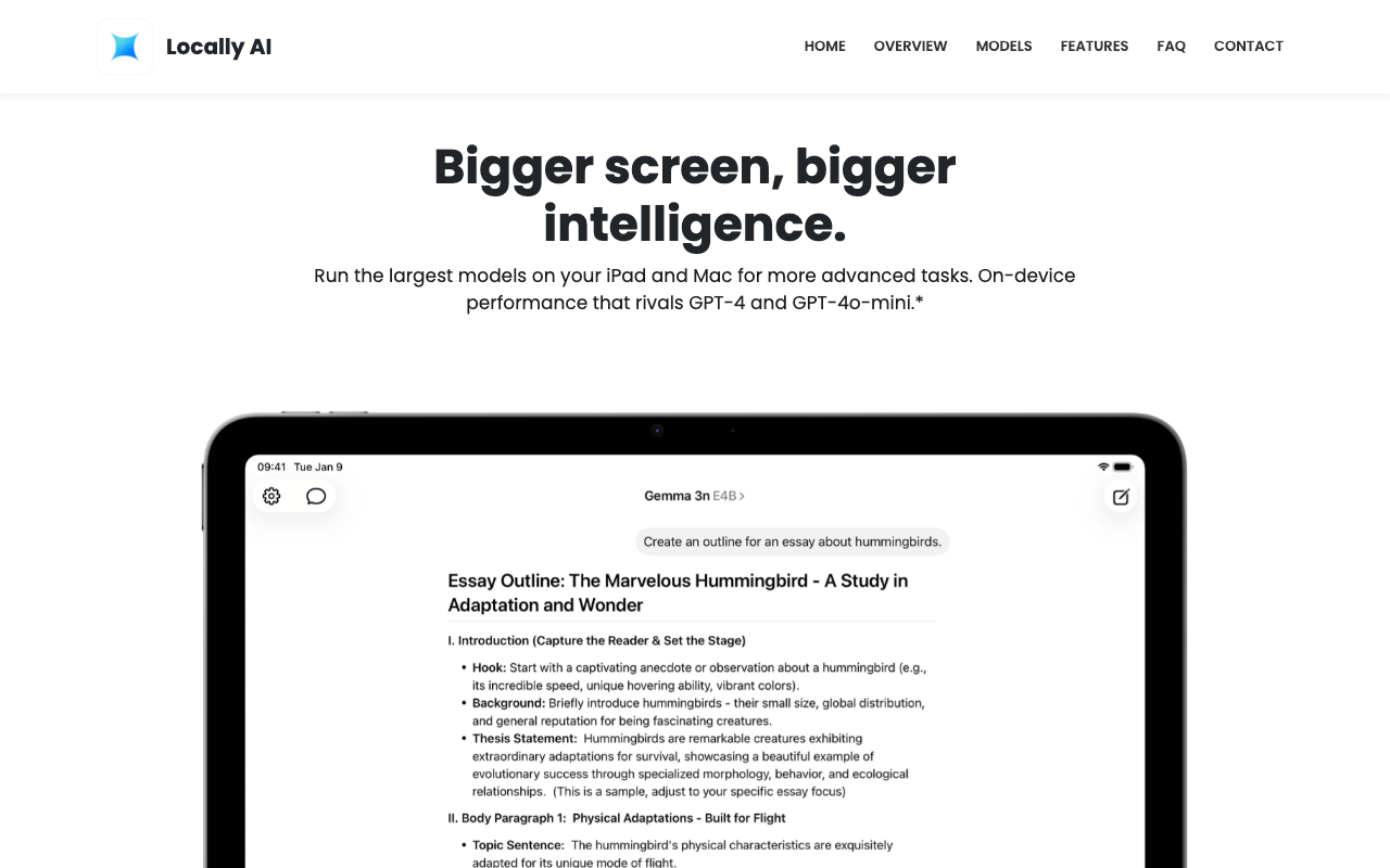 Locally AIの機能紹介セクション