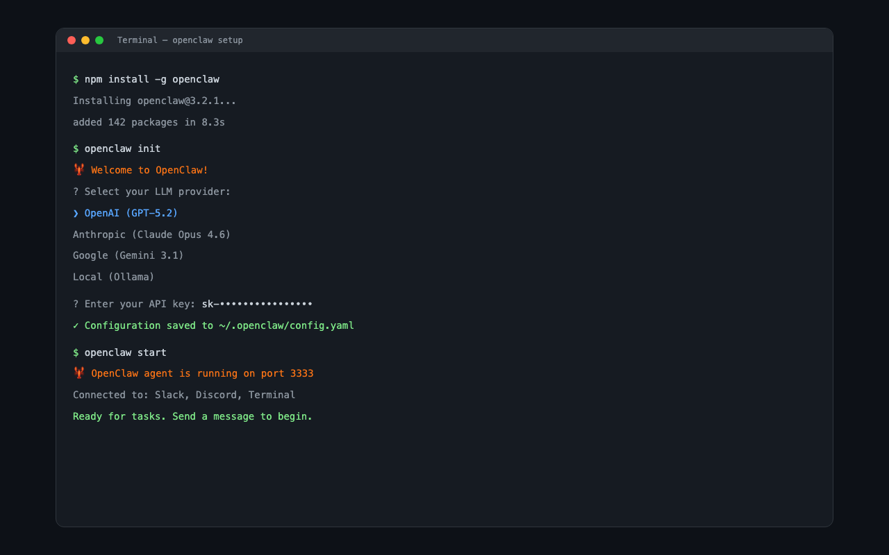 OpenClawの設定ファイル。30項目以上のパラメータが並ぶ