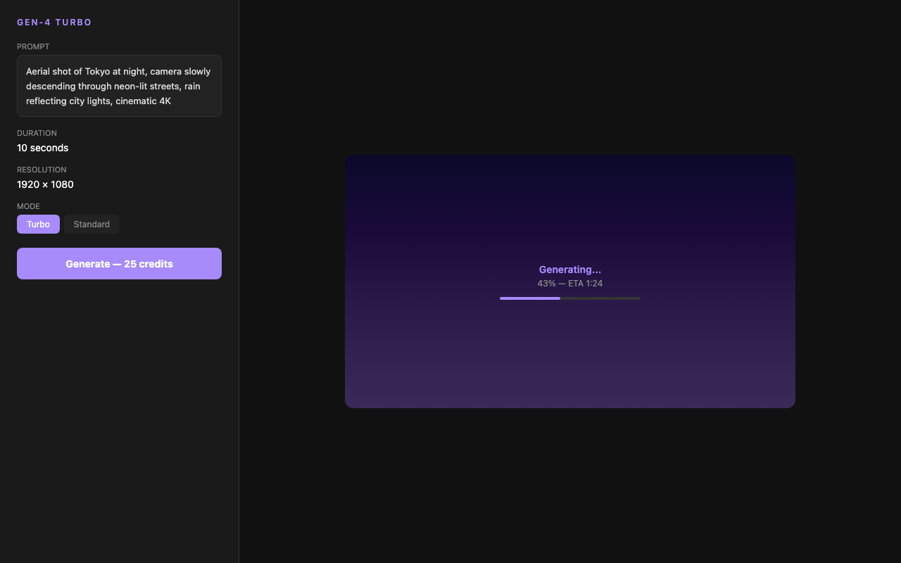 Gen-4のテキスト・画像からの動画生成画面