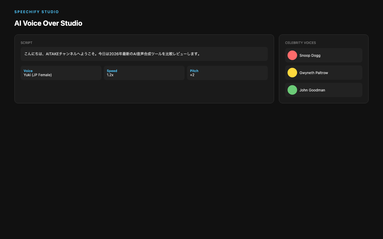 Speechify Studio AIボイスオーバー制作画面